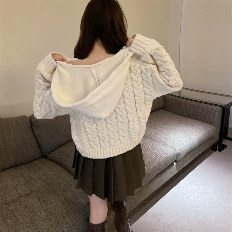 Kvinnors chunky stickad poncho med huva och modern design Mirla-Eva Jonsson