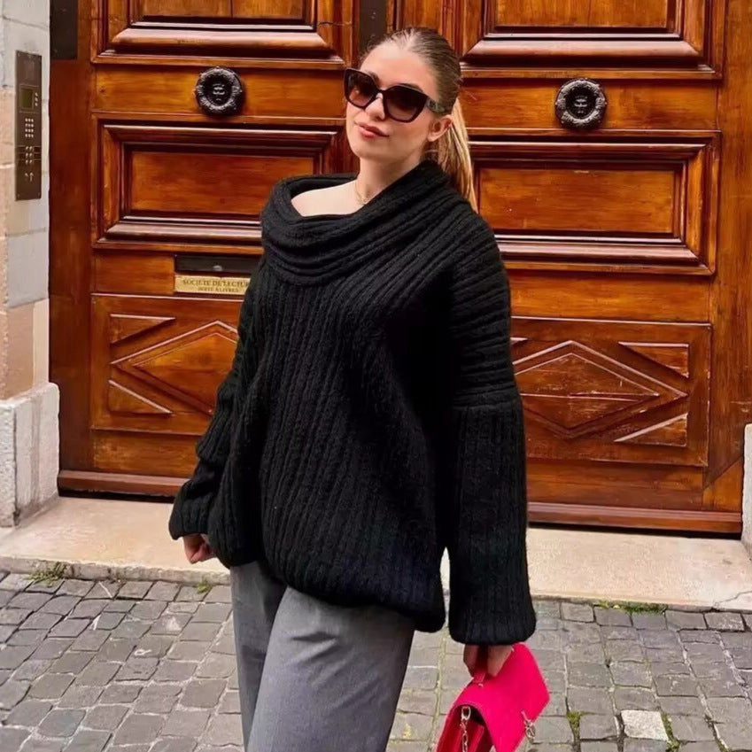 Kvinnors chunky stickad tröja med moderiktig polokrage Mirla-Eva Jonsson