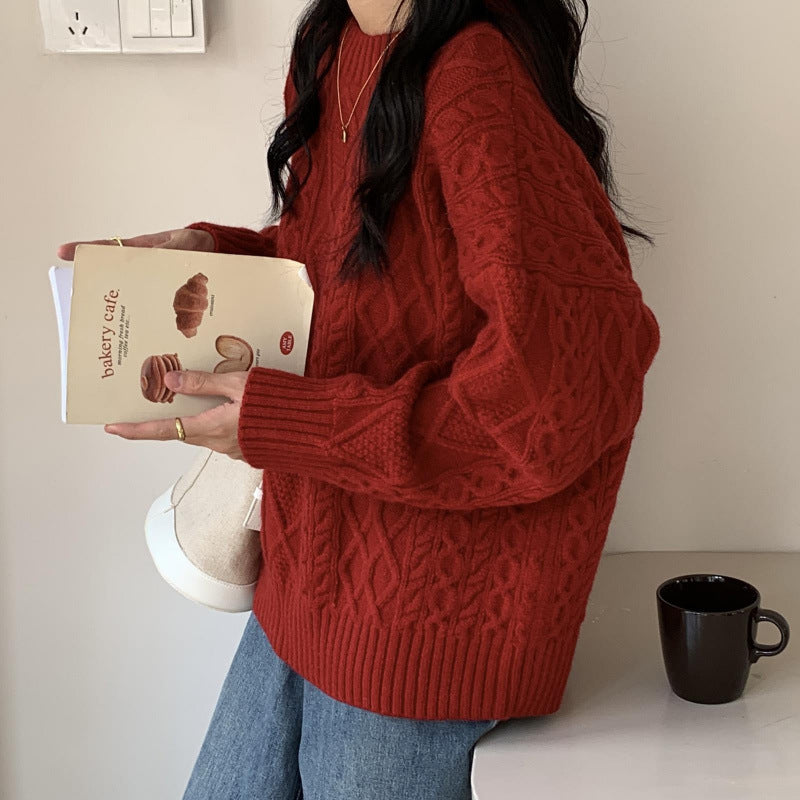 Kvinnors chunky stickad tröja med strukturerat mönster Mirla-Eva Jonsson