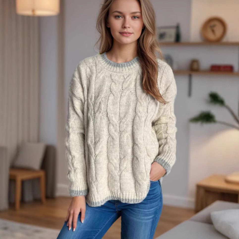 Kvinnors chunky stickad tröja med textur och avslappnad design Mirla-Eva Jonsson