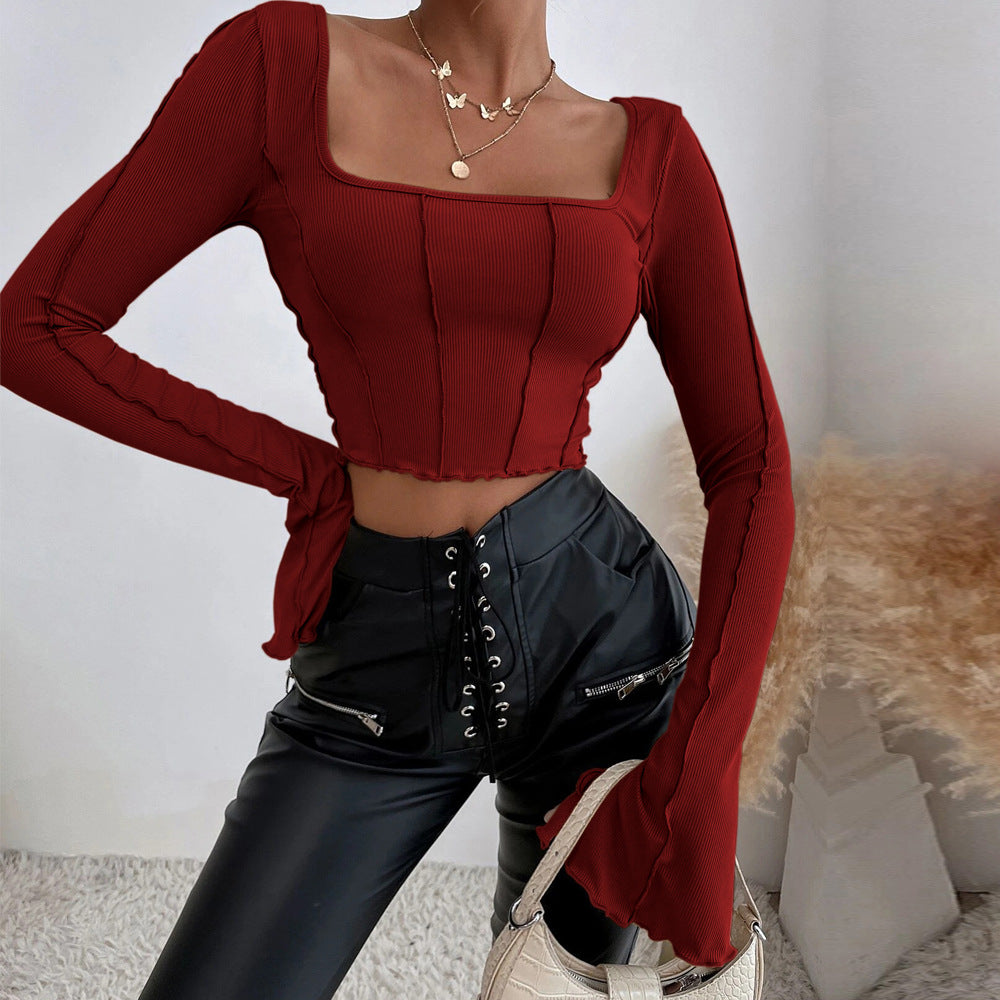 Kvinnors couture crop top med fyrkantig halsringning och långa ärmar Mirla-Eva Jonsson