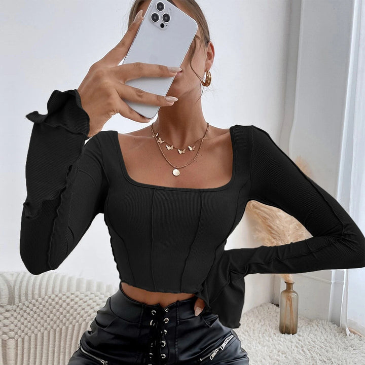 Kvinnors couture crop top med fyrkantig halsringning och långa ärmar Mirla-Eva Jonsson