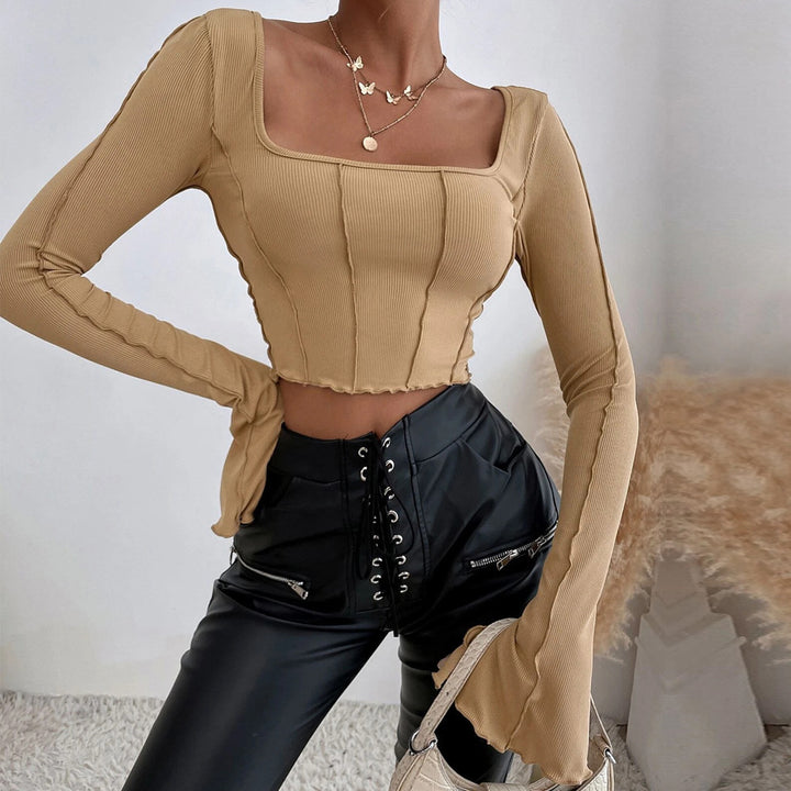 Kvinnors couture crop top med fyrkantig halsringning och långa ärmar Mirla-Eva Jonsson