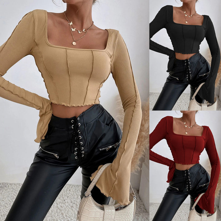 Kvinnors couture crop top med fyrkantig halsringning och långa ärmar Mirla-Eva Jonsson