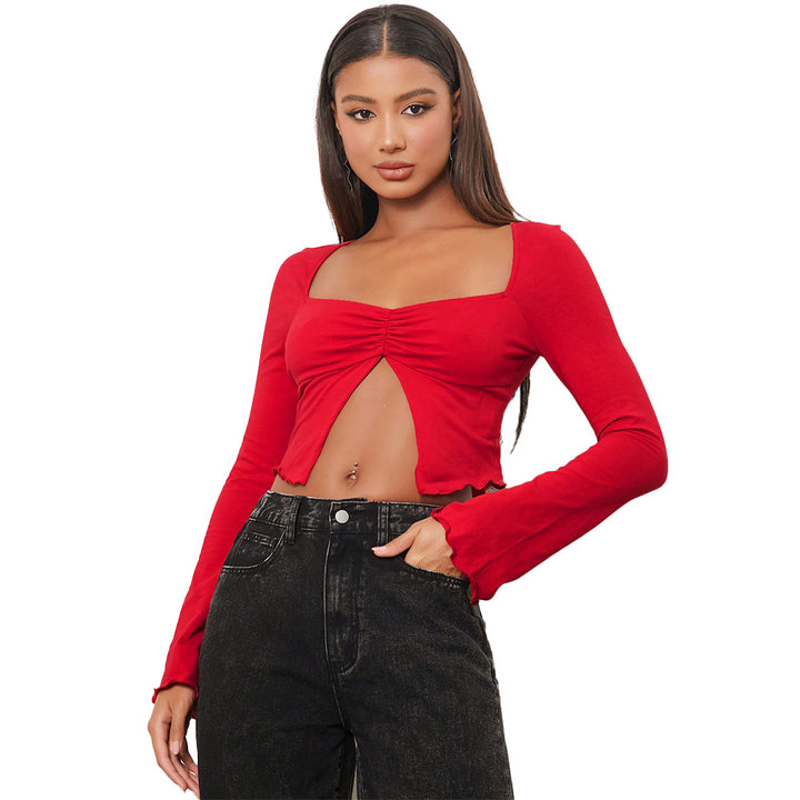 Kvinnors crop shirt med charmiga rynkelement och långa ärmar Mirla-Eva Jonsson