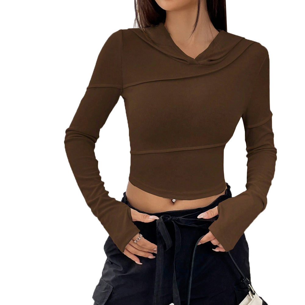 Kvinnors crop top med eleganta huva design och lång ärm Mirla-Eva Jonsson