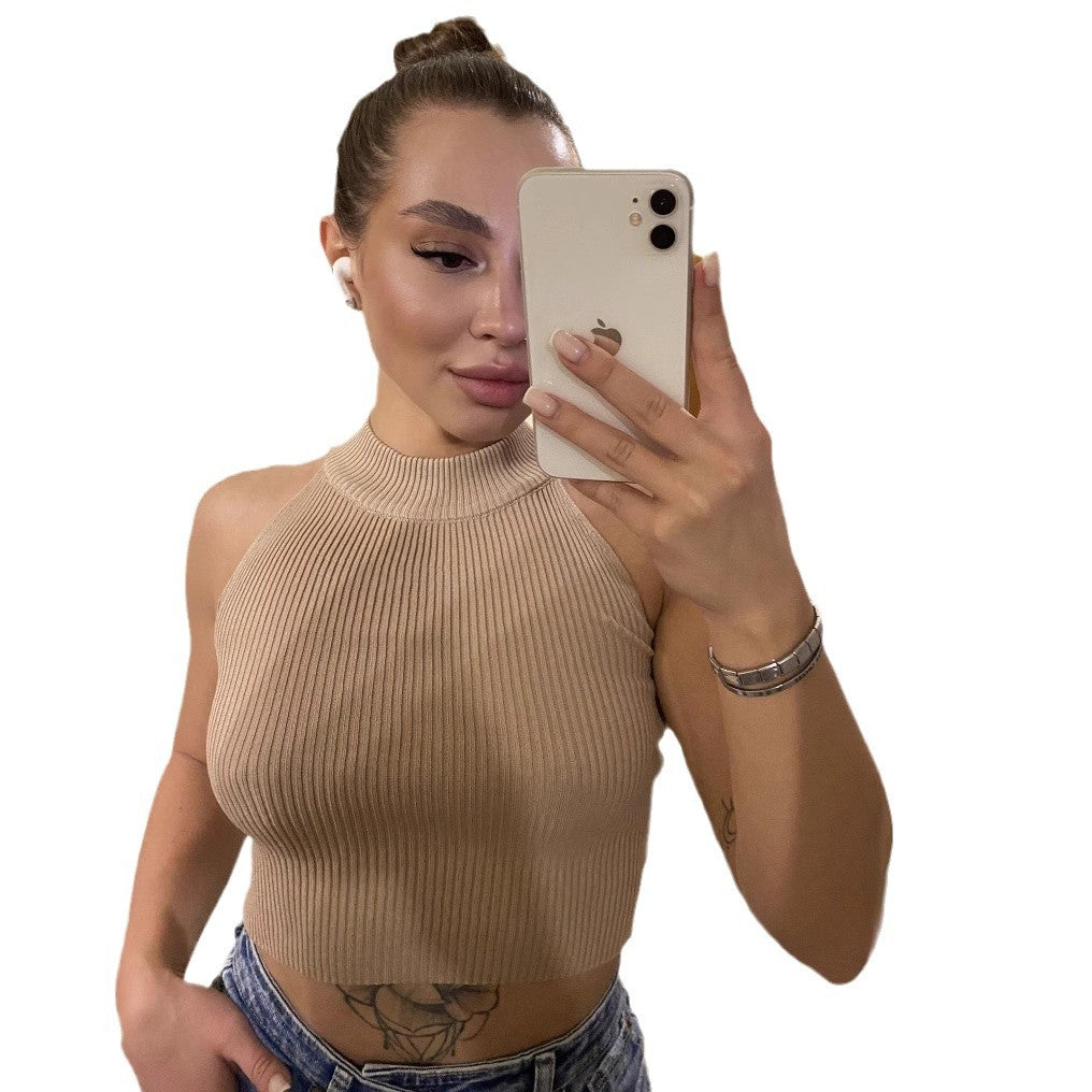 Kvinnors crop top med hög krage och ribbad textur Mirla-Eva Jonsson
