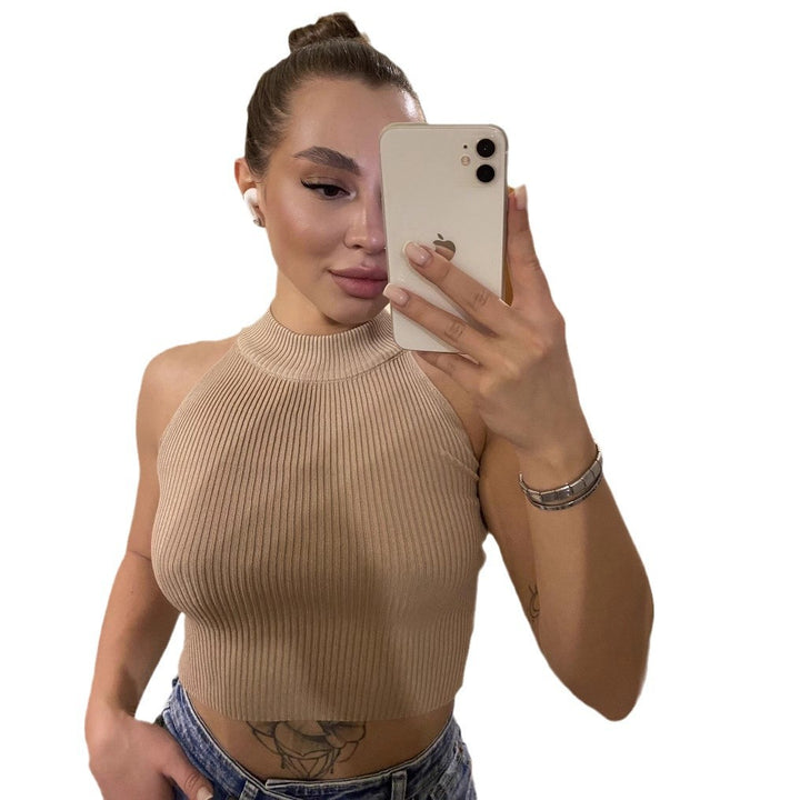 Kvinnors crop top med hög krage och ribbad textur Mirla-Eva Jonsson