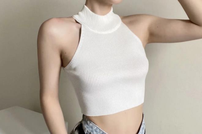 Kvinnors crop top med hög krage och ribbad textur Mirla-Eva Jonsson