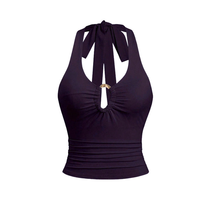 Kvinnors crop top med moderiktig halterneck-design och elegant knytband Mirla-Eva Jonsson