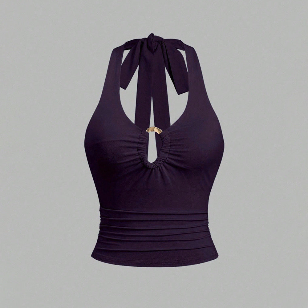 Kvinnors crop top med moderiktig halterneck-design och elegant knytband Mirla-Eva Jonsson