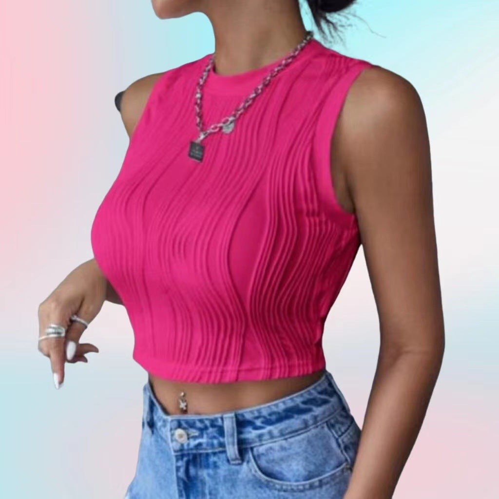 Kvinnors crop top med texturerad yta och hög hals-Eva Jonsson