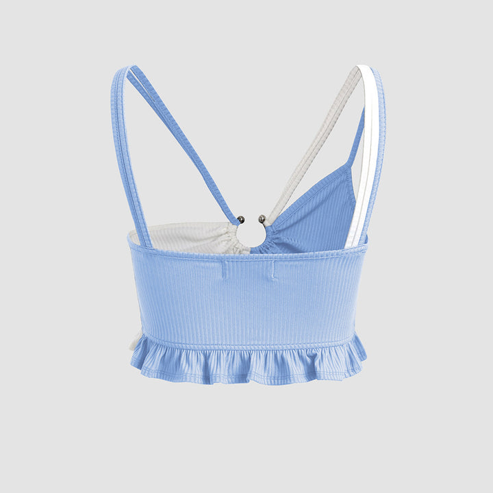 Kvinnors crop top med voluminösa volanger och justerbara remmar Mirla-Eva Jonsson