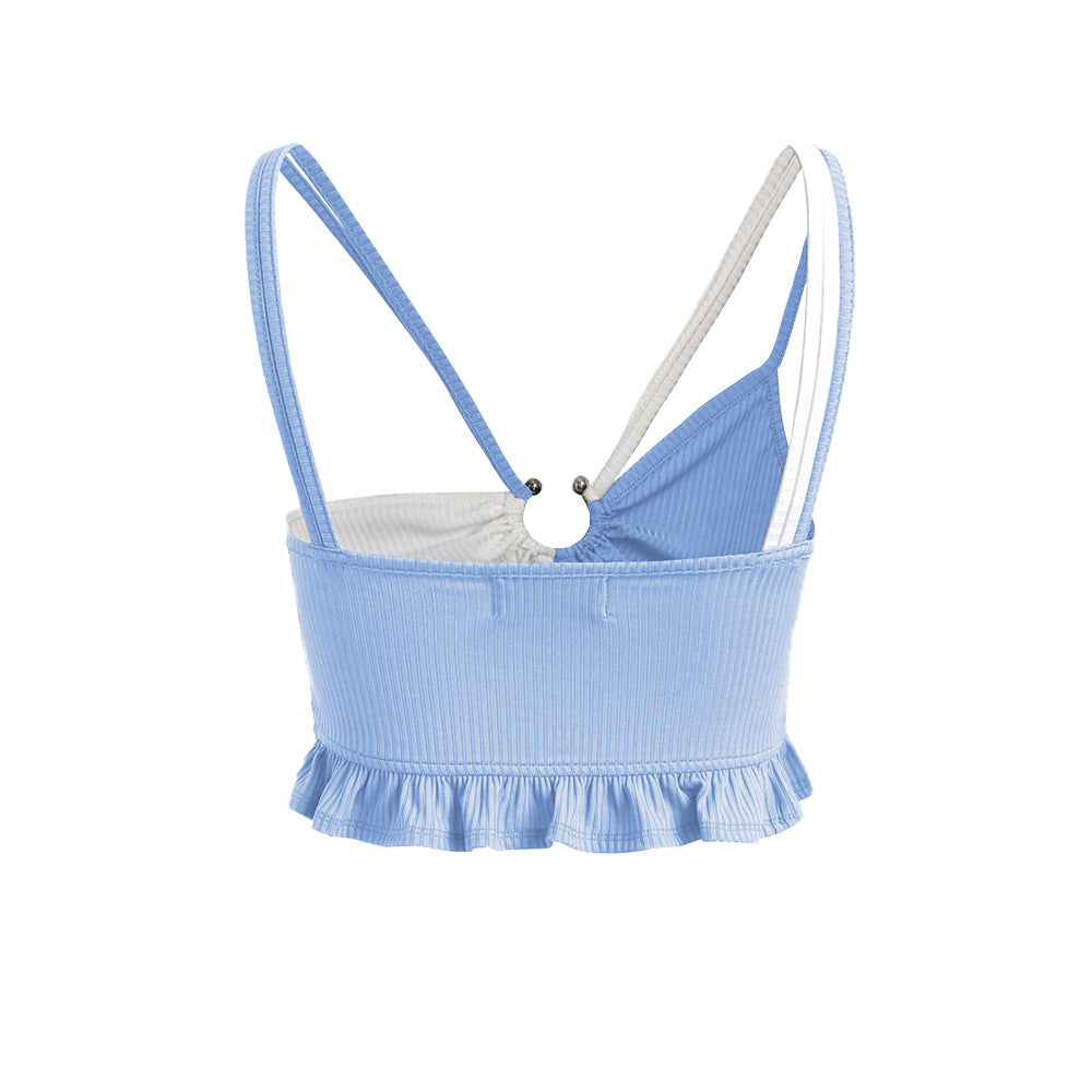Kvinnors crop top med voluminösa volanger och justerbara remmar Mirla-Eva Jonsson