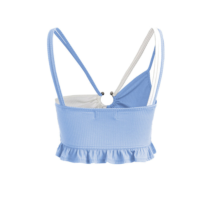 Kvinnors crop top med voluminösa volanger och justerbara remmar Mirla-Eva Jonsson