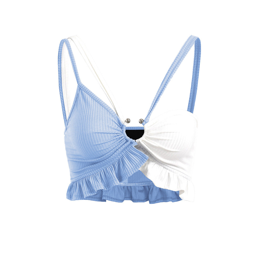Kvinnors crop top med voluminösa volanger och justerbara remmar Mirla-Eva Jonsson