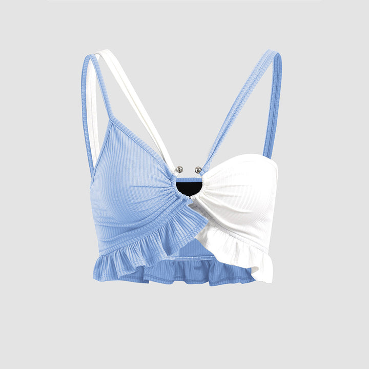 Kvinnors crop top med voluminösa volanger och justerbara remmar Mirla-Eva Jonsson