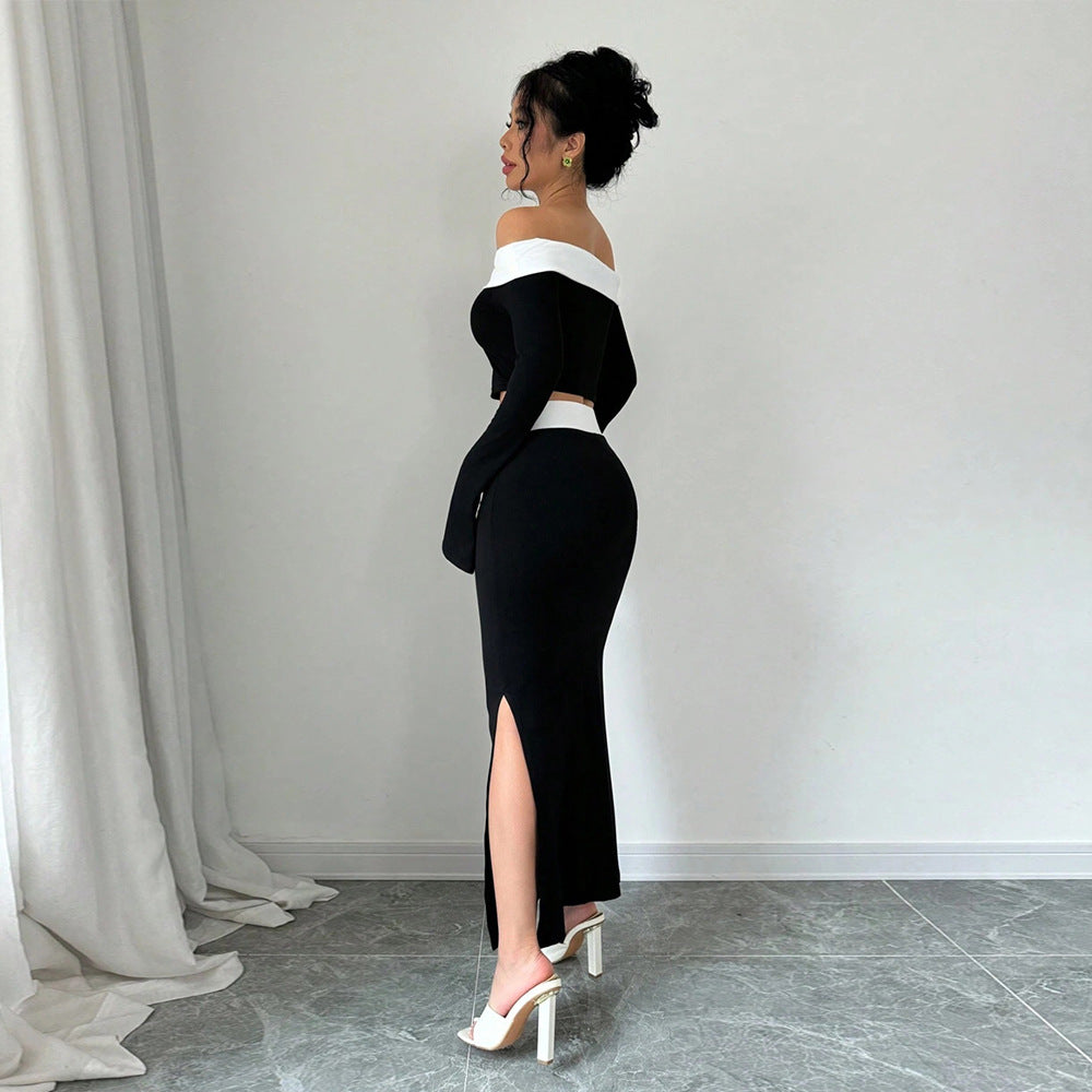 Kvinnors crop top och maxi kjol set med off-shoulder design Mirla-Eva Jonsson