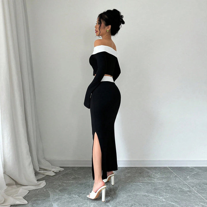 Kvinnors crop top och maxi kjol set med off-shoulder design Mirla-Eva Jonsson