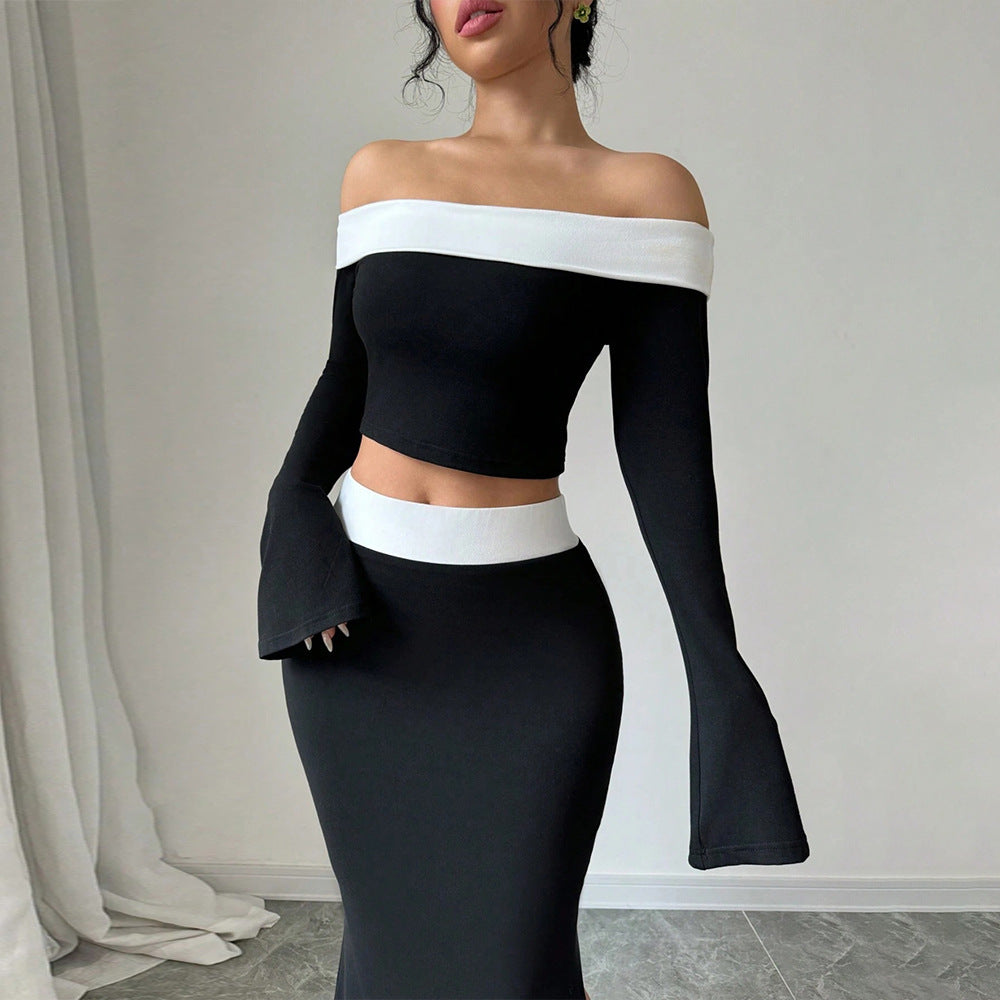 Kvinnors crop top och maxi kjol set med off-shoulder design Mirla-Eva Jonsson