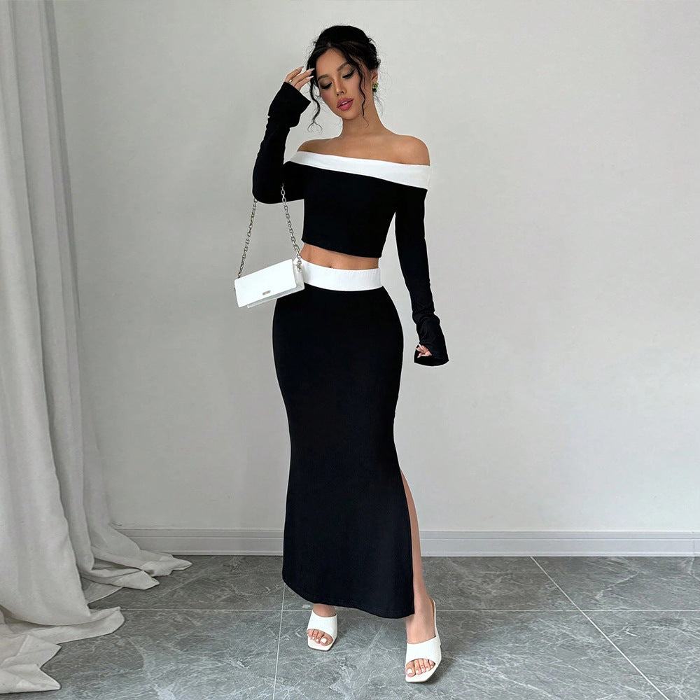 Kvinnors crop top och maxikjol set med off-shoulder design Mirla-Eva Jonsson