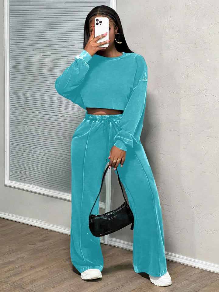 Kvinnors cropped loungewear-set med vida byxor och hög midja Mirla-Eva Jonsson