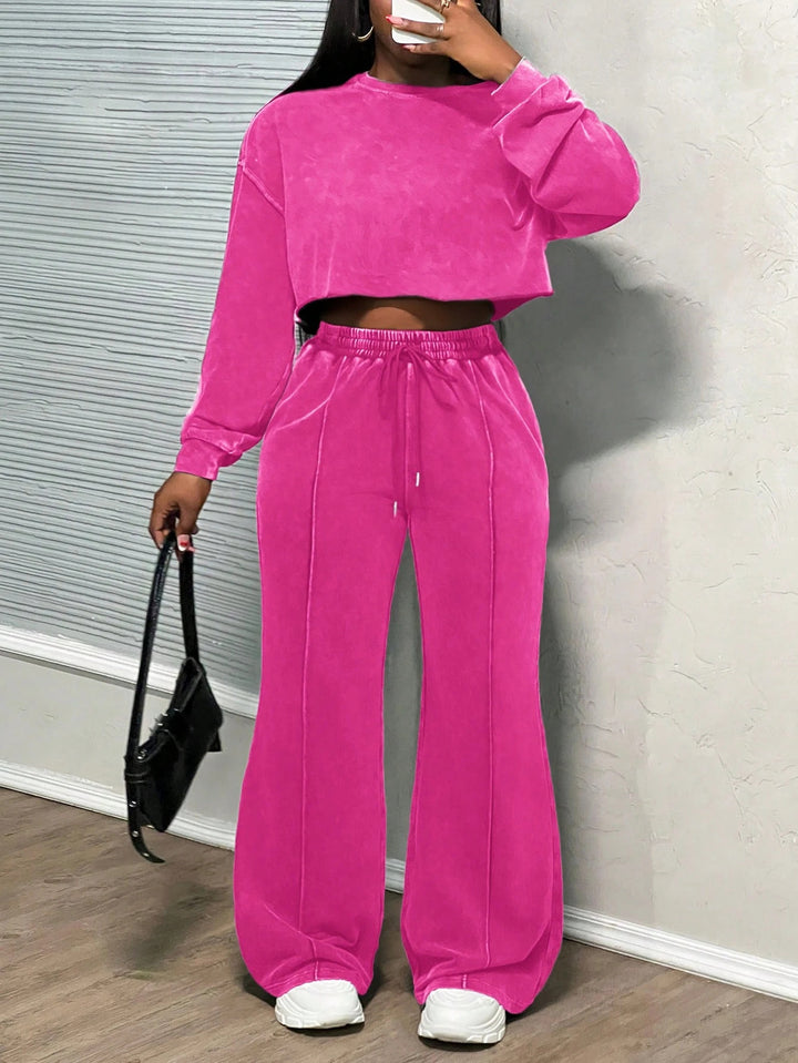 Kvinnors cropped loungewear-set med vida byxor och hög midja Mirla-Eva Jonsson
