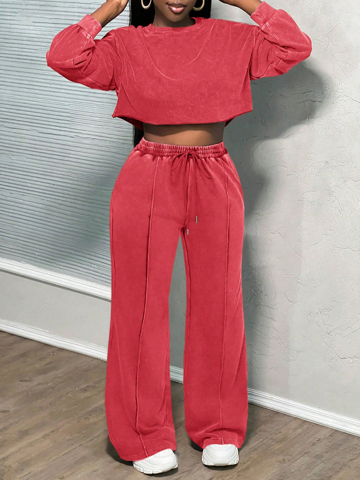 Kvinnors cropped loungewear-set med vida byxor och hög midja Mirla-Eva Jonsson