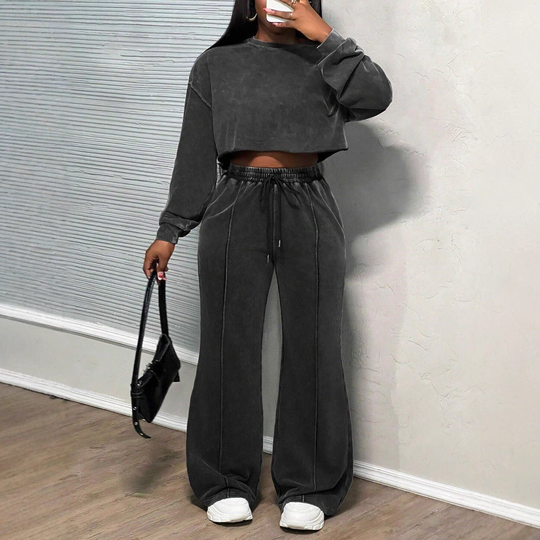 Kvinnors cropped loungewear-set med vida byxor och hög midja Mirla-Eva Jonsson