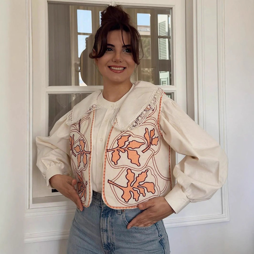 Kvinnors dekorativ väst med blommönster broderi Eva Jonsson-Eva Jonsson