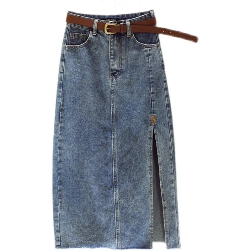 Kvinnors denim maxikjol med sidosplit Mirla-Eva Jonsson