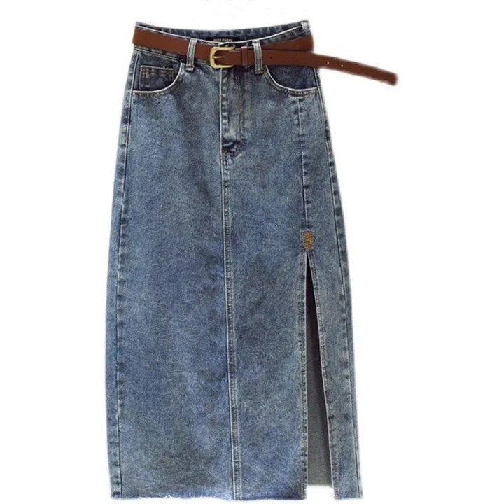 Kvinnors denim maxikjol med sidosplit Mirla-Eva Jonsson