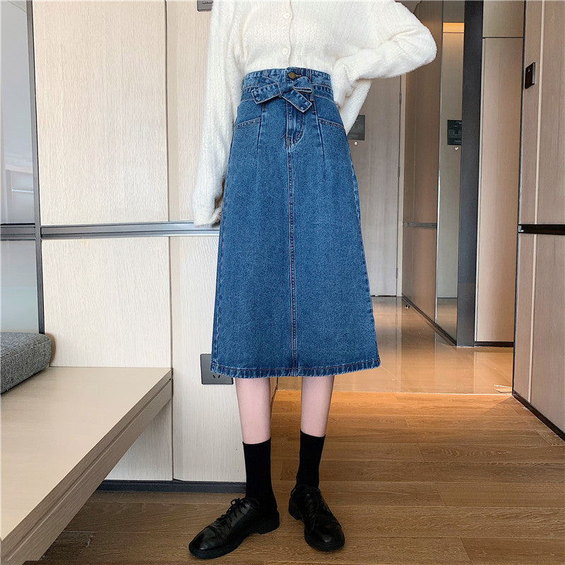 Kvinnors denim midi kjol med avtagbart bälte Mirla-Eva Jonsson