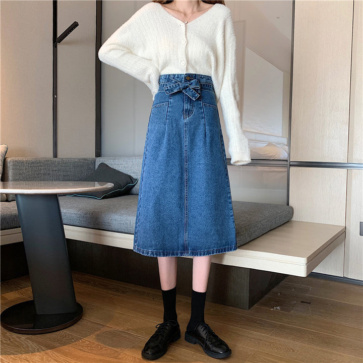 Kvinnors denim midi kjol med avtagbart bälte Mirla-Eva Jonsson