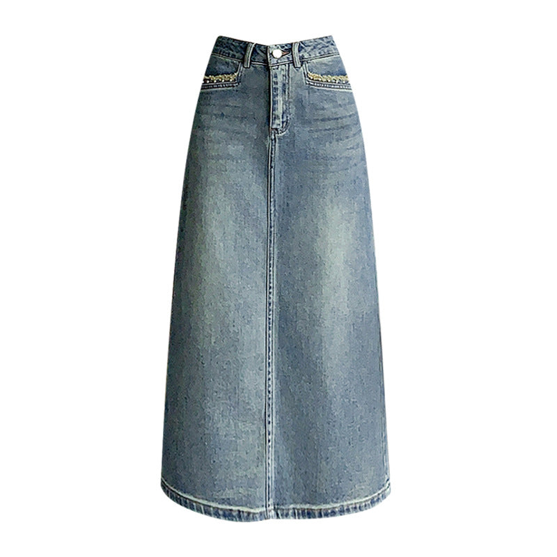 Kvinnors denim midi kjol med utsvängd fåll Mirla-Eva Jonsson