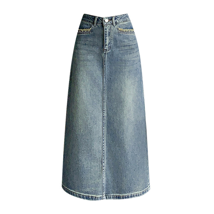 Kvinnors denim midi kjol med utsvängd fåll Mirla-Eva Jonsson