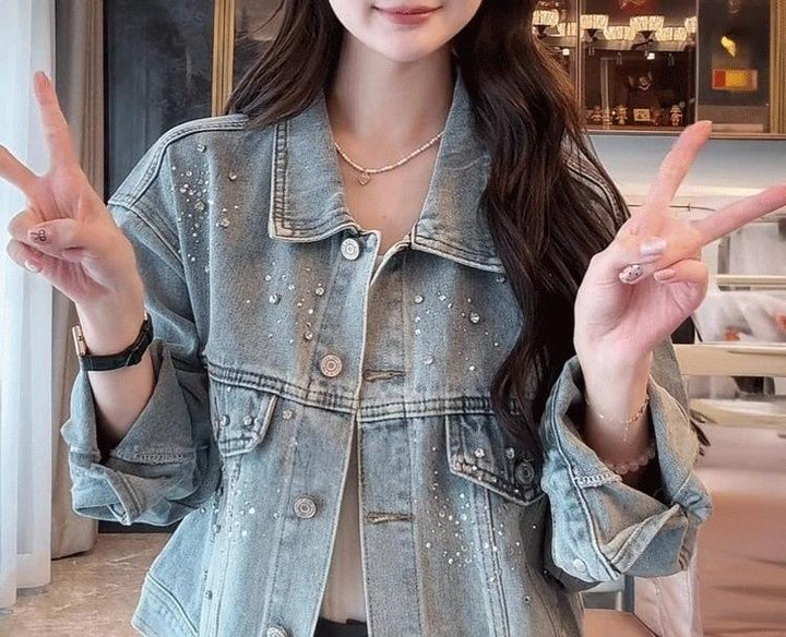 Kvinnors denimjacka med dekorerande pärlor Mirla-Eva Jonsson