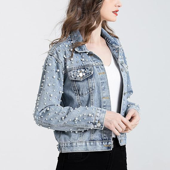Kvinnors denimjacka med pärlprydnader Mirla-Eva Jonsson
