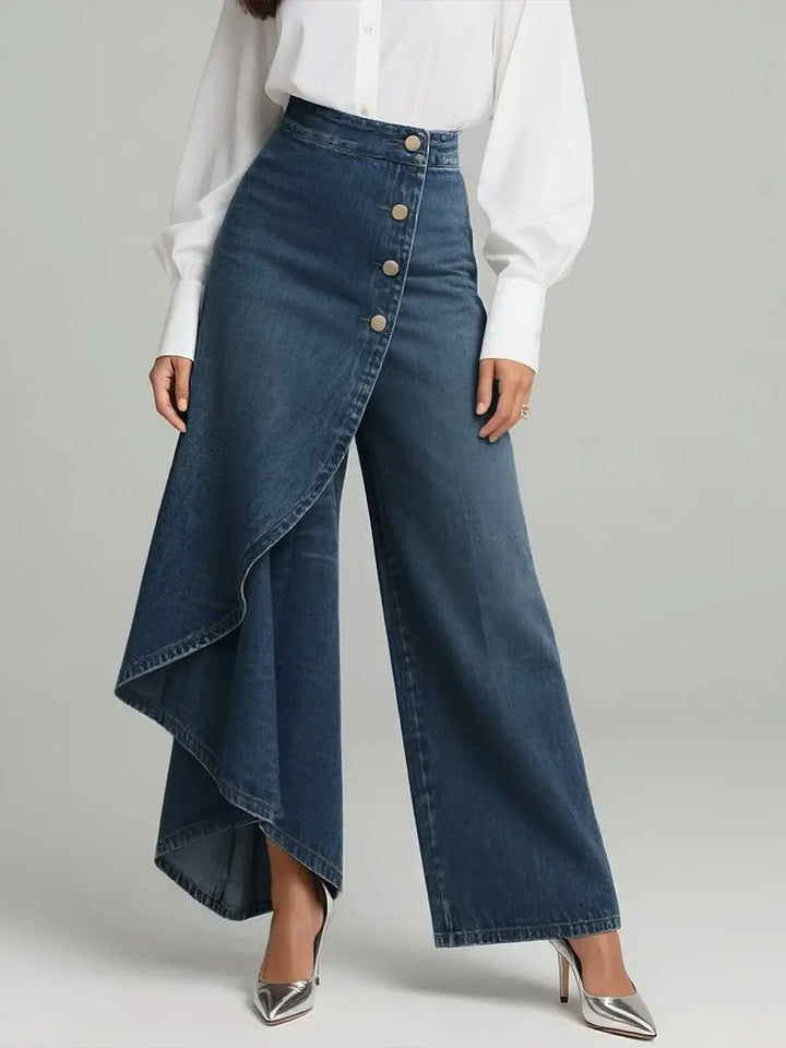 Kvinnors denimkjol med asymmetrisk skärning och knappdetaljer Mirla-Eva Jonsson