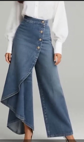 Kvinnors denimkjol med asymmetrisk skärning och knappdetaljer Mirla-Eva Jonsson