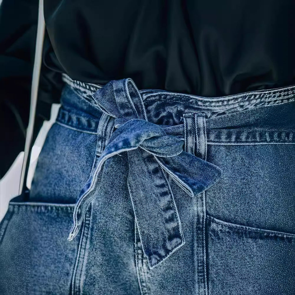 Kvinnors denimshorts med hög midja och bälte-Eva Jonsson