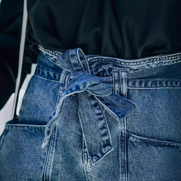 Kvinnors denimshorts med hög midja och bälte-Eva Jonsson