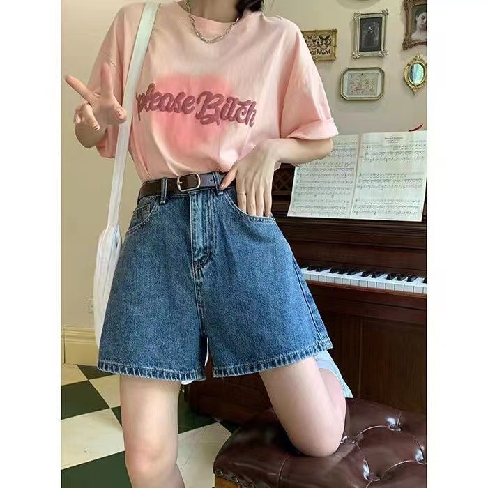 Kvinnors denimshorts med höga fickor och lös passform-Eva Jonsson