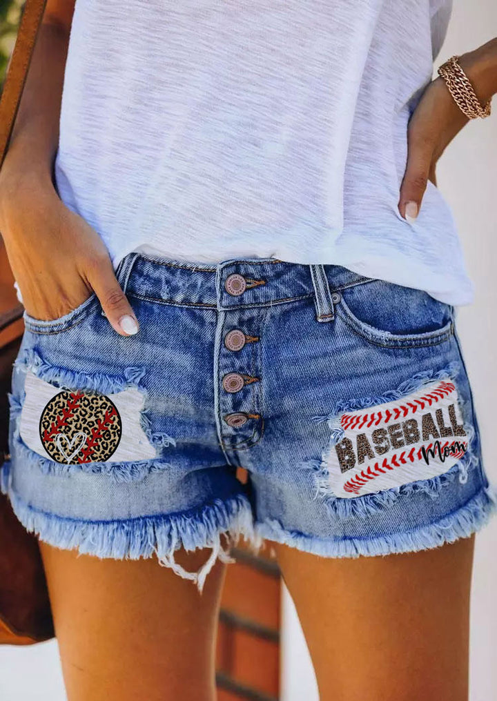 Kvinnors denimshorts med vintage fransar och patriotiska applikationer Mirla-Eva Jonsson