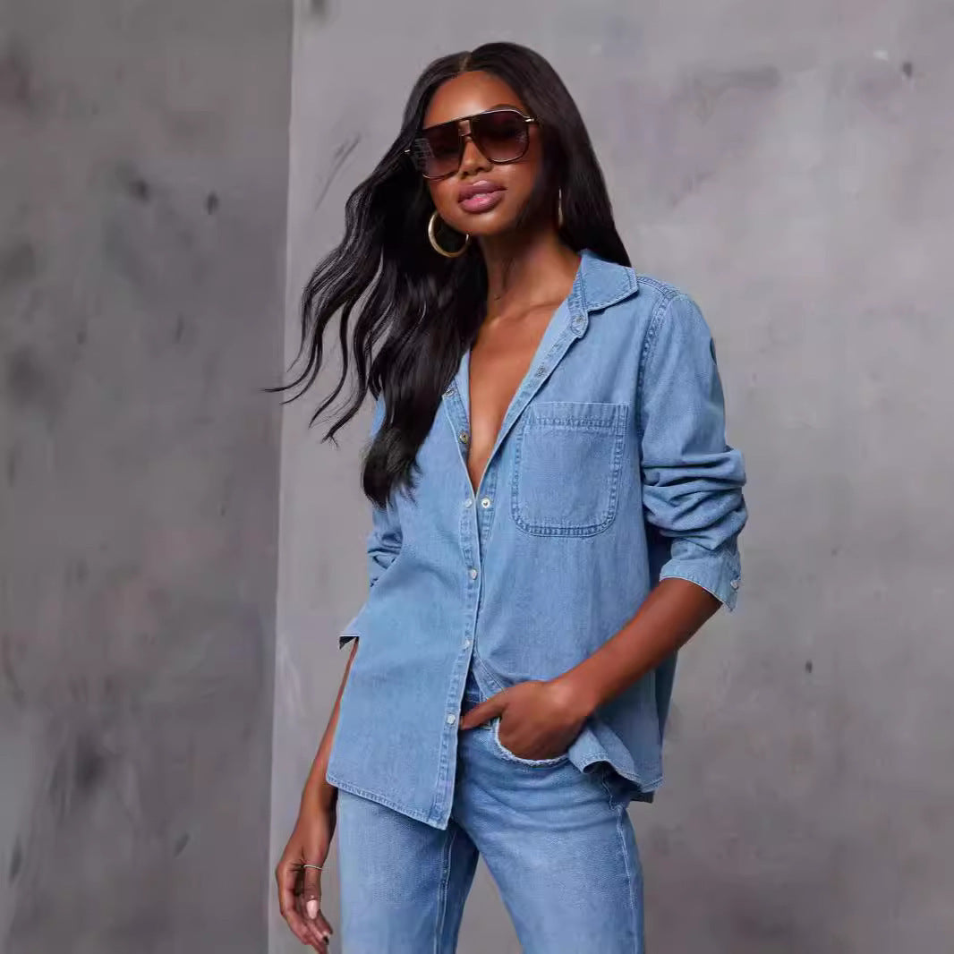 Kvinnors denimskjorta med praktisk bröstficka och modeaccent Mirla-Eva Jonsson