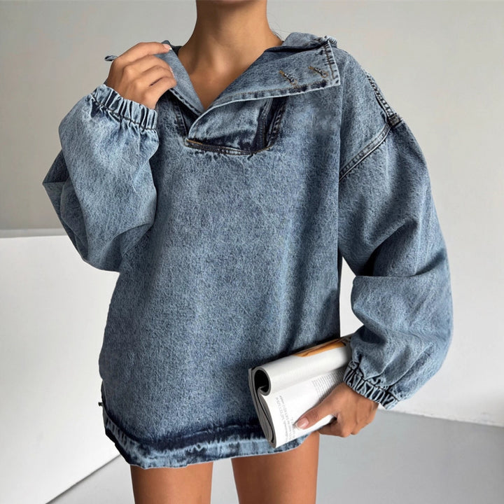 Kvinnors denimtröja med huva och vida ärmar Mirla-Eva Jonsson