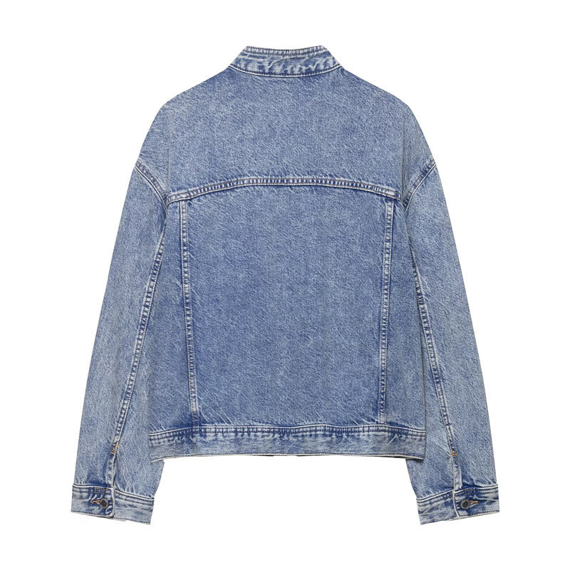 Kvinnors designer denimjacka med asymmetrisk skärning och praktiska fickor Mirla-Eva Jonsson