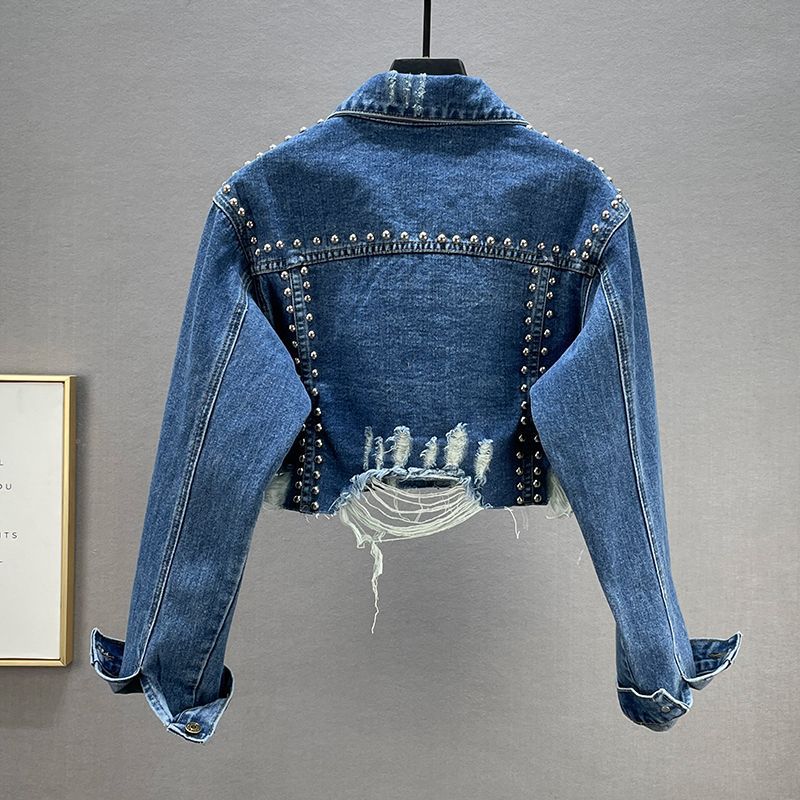 Kvinnors designer denimjacka med nitar och fransar Mirla-Eva Jonsson
