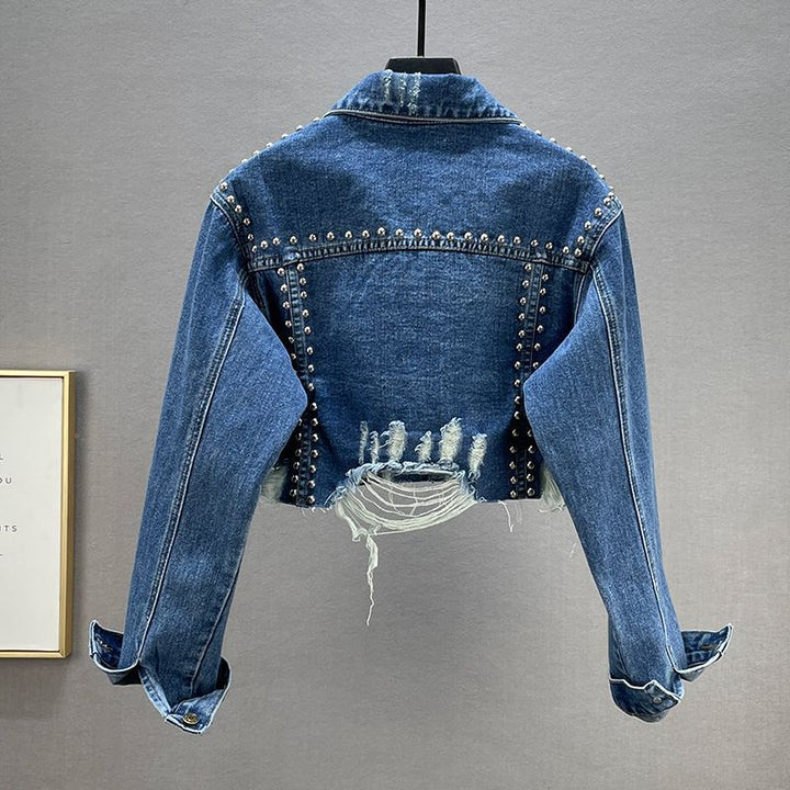 Kvinnors designer denimjacka med nitar och fransar Mirla-Eva Jonsson