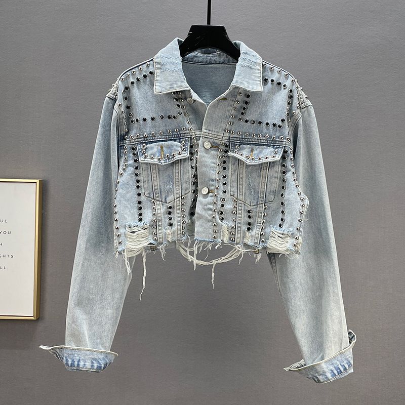 Kvinnors designer denimjacka med nitar och fransar Mirla-Eva Jonsson